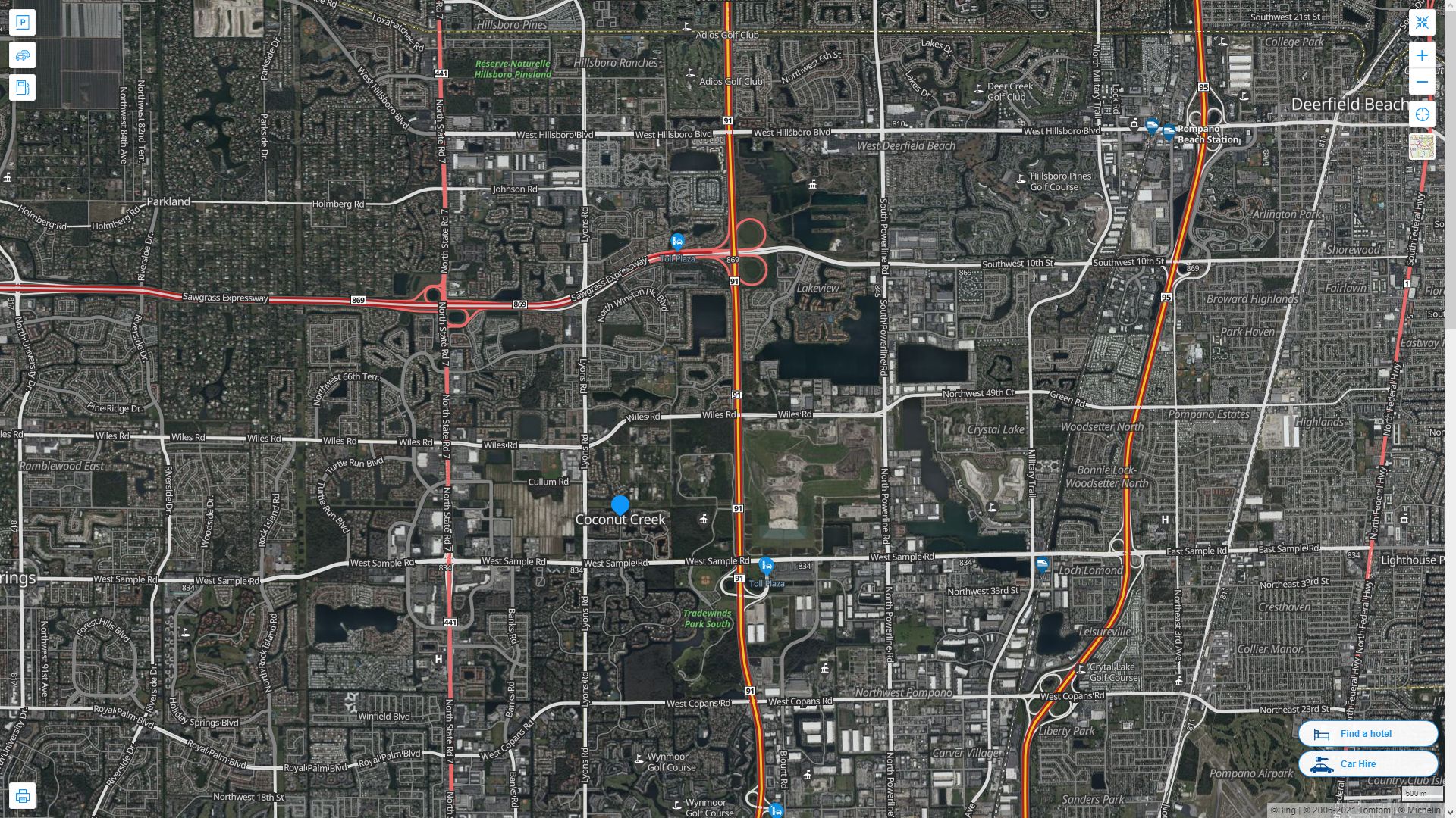 Coconut Creek Florida Highway and Road Map with Satellite View
